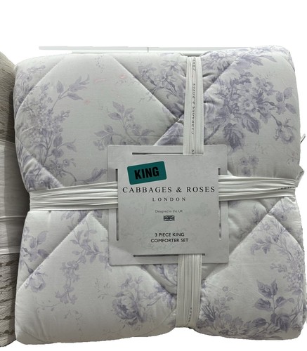 Nanko King Comforter Set 3pc - Reversible White & Gray Floral, Down Alternative, 104x90 Inches, With 2 Pillow Shams