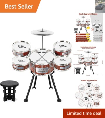 8-Piece Kids Jazz Drum Set - Safe Toddler Musical Instruments for Ages 1-4