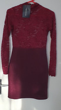 Prettylittlething , Izzie ,  burgundy , sheer lace top bodycon dress,size 8, new
