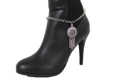 Cavigliera A Catena In Metallo Argento Per Donna, Stile Western E Moderno. Si Adatta A Stivali E Scarpe, Fascione Regolabile 9-15 Pollici. Nuova Con Etichette.