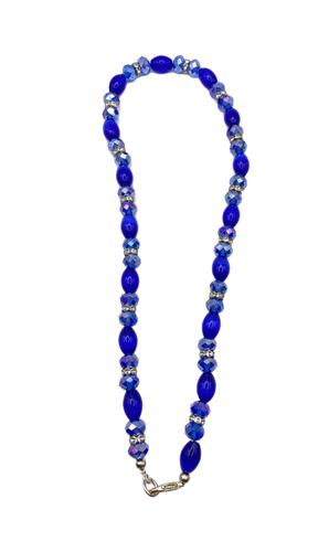 Cobalt Blue Faceted Crystal Glass Rhinestone Accents Choker Beaded Necklace 21" - Picture 14 of 24
