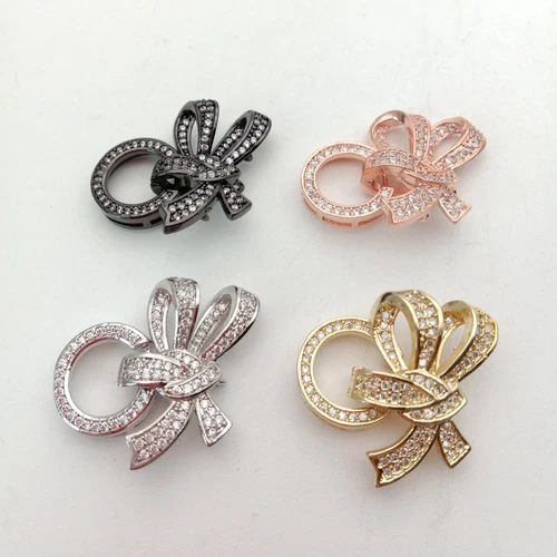 5pcs  Cubic Zircon Micro pave bowknot clasp  25x25mm gold plated