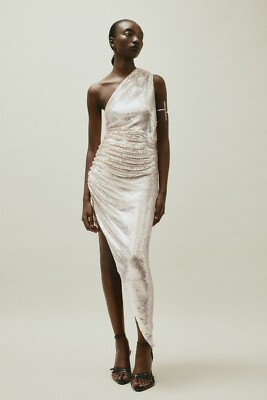 H&M Studio Holiday Silver Sequined One shoulder assymetrical dress size M |  eBay