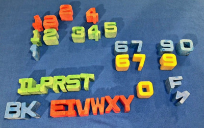 Mattel Tuff Stuff Alphabet Letters & Number Blocks 1971 Lot of 34