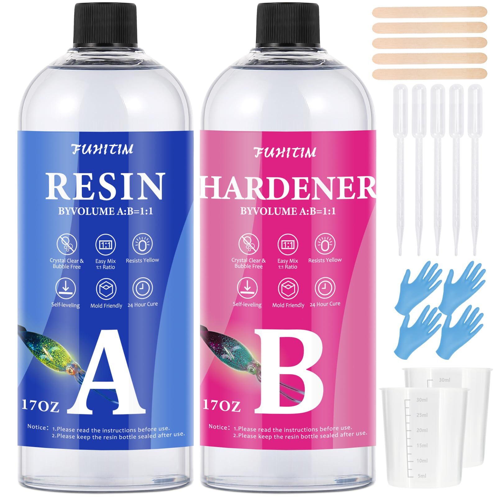 34OZ Crystal Clear Bubble-Free Self-Leveling Epoxy Resin Kit for DIY Crafts