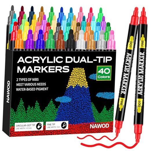 Acrylic Paint Pens, Dual Tip Acrylic Paint Markers, With Fine and 40 Colors
