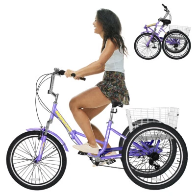 MOONCOOL Foldable Adult Tricycle 20inch 7 Speed 3-Wheels Folding Trike Bike