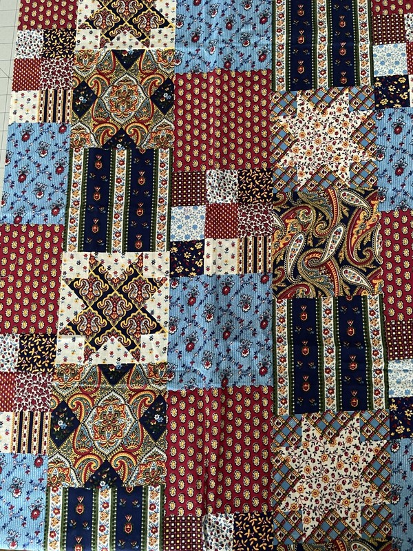 Amazing 1 Yard+ Vintage Quilt Print Fabric Paisley Floral Blocks Red Blue Yellow