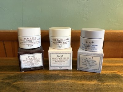Fresh Floral Recovery, Rose, Black Tea Face Mask Trio 1.5 ml .5 oz Each NIB Lot