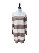 Multicolor Striped Tunic Sweater SIZE XL Brown Cream Pockets 100 Cotton