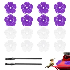 16-Pack Hummingbird Feeder Replacement Flowers, Plastic Parts [White, Purple]