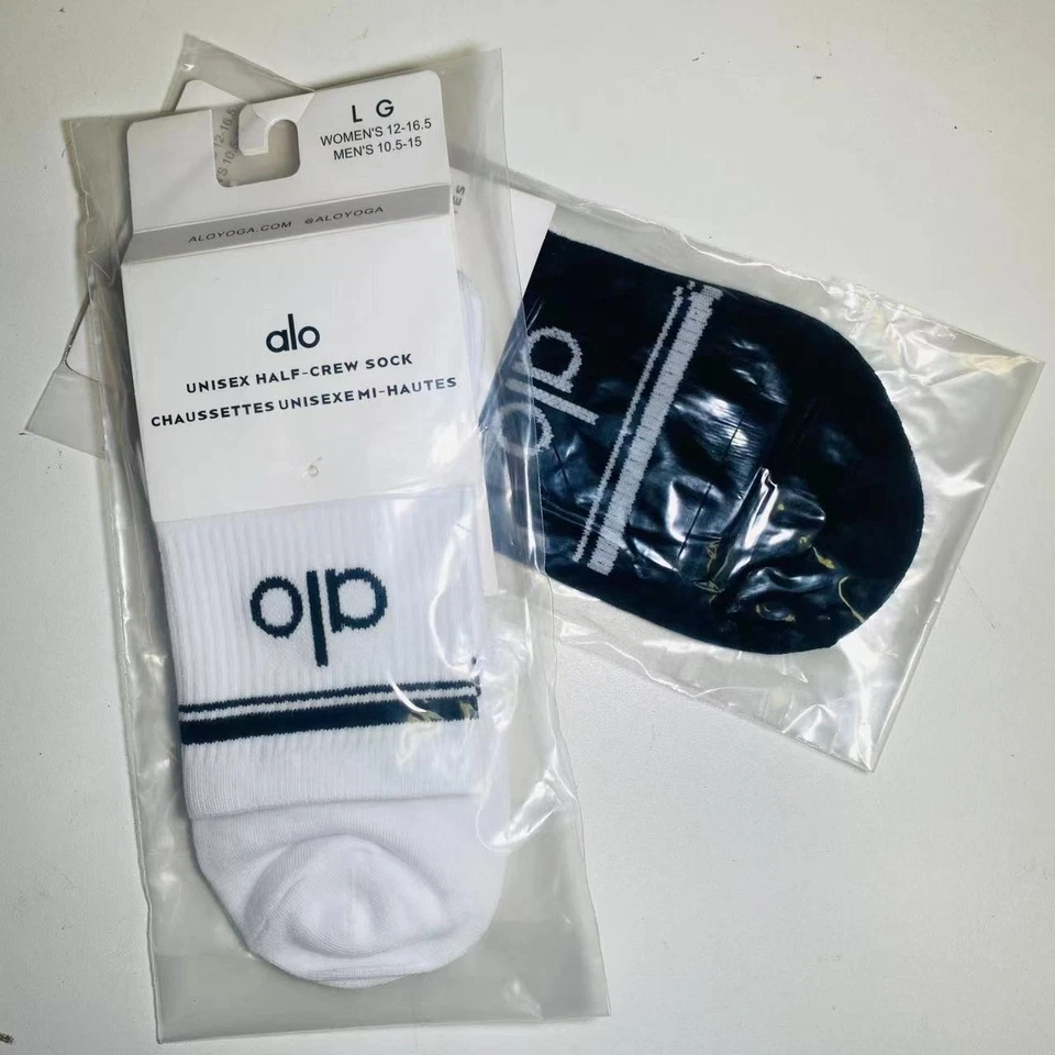 Alo Yoga Unisex Crew Socks – Combo 2 Pairs, White and Black - New in Pack - Image 4 of 4