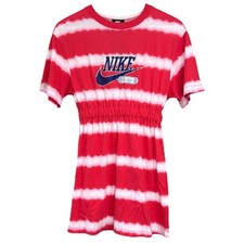 Nike Coral & White Tie Dye Striped Organic Cotton Tee Dress Women's Size XS NWT