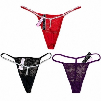 Victoria's Secret T-Back Shine Strap Rhinestone Lace V-String Panty