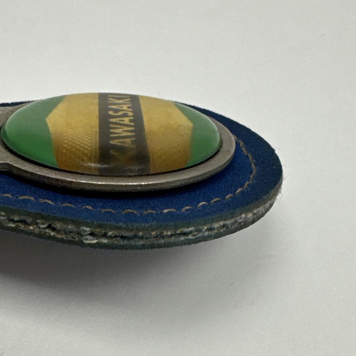 Vintage 80's/90's Kawasaki Keychain Blue Suede Metal Enamel Fob 3
