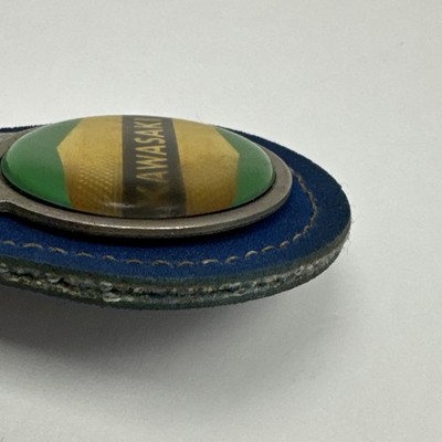 Vintage 80's/90's Kawasaki Keychain Blue Suede Metal Enamel Fob 3