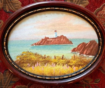 Original BESTES Ölgemälde Northern Art James Downie: Godrevy Light 11'' x 8,75''