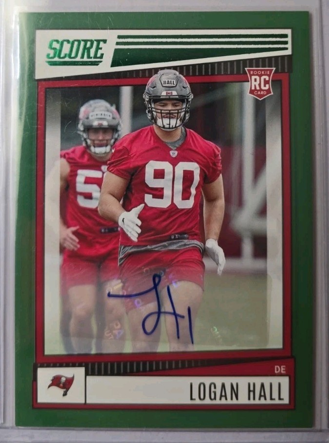 2022 Panini Score Football Logan Hall RC Auto Green Parallel A7