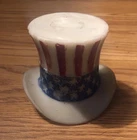 Antique Vintage Uncle Sam USA Top Hat Milk Glass Candy Dish / Toothpick Holder