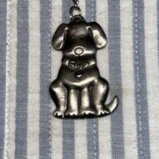 Vintage Pewter Style Dog Keychain Sitting Puppy Design Metal Pet Lover