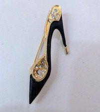 Vintage Black Enamel & Gold Tone Stiletto Hig...