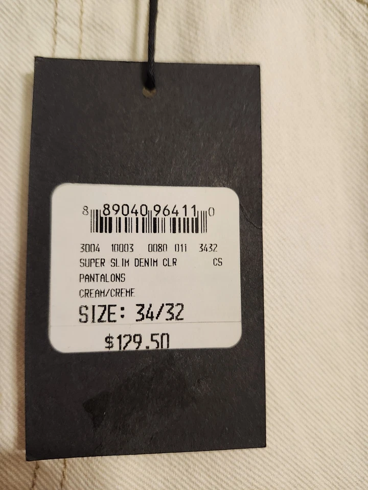 Pantalones de mezclilla súper ajustados Club Monaco para hombre talla 34x32, crema nuevos con etiquetas $129,50 venta al por menor Foto 2 de 4