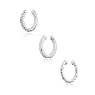 Zierliche dünne 3 Ohr Manschetten ohne Piercing - Hypoallergen 925 Sterling Silber Knorpel
