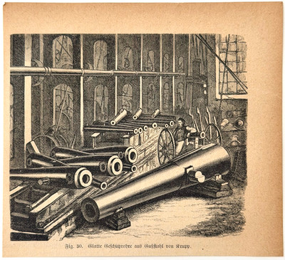 1867 Krupp Steel Cannon Production Wood Engraving Industrial Artillery Factory