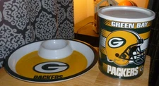 Green Bay Packers Chip/Dip Tray and Pop Corn  Covered Bucket
