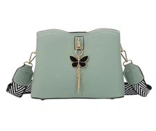 Butterfly Crossbody Messenger Bag Pendant Charm Chevron Adjust Strap Olive