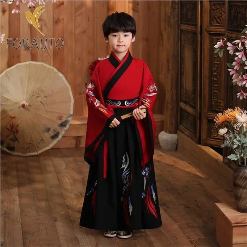 Traje chino Hanfu Podium Nuevo Jaar Pak niños traje tradicional Voor Foto 2 de 4