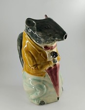 Pichet barbotine rat parapluie ancien figural France majolica pitcher