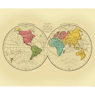Historic Map - Western Eastern Hemispheres - Gaultier 1799 - Vintage Wall Art