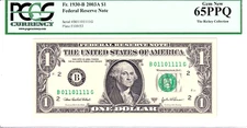 2003-A $1 FRN PCGS Gem New 65PPQ Fancy TRUE 0/1 BINARY Serial #B01101111G