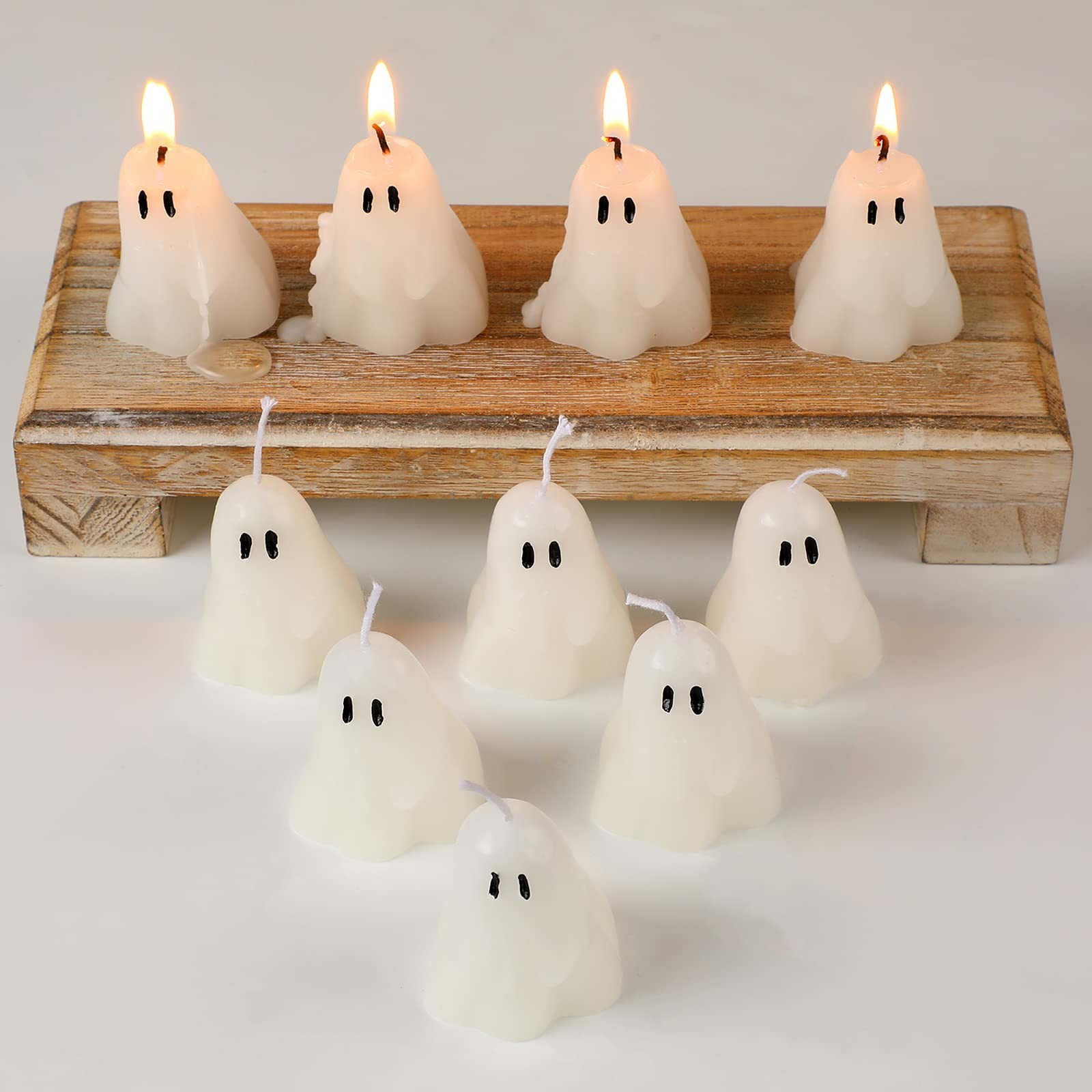 10 Pcs White Soy Wax Halloween Ghost Candles for Home Decor, Classic Table Accen