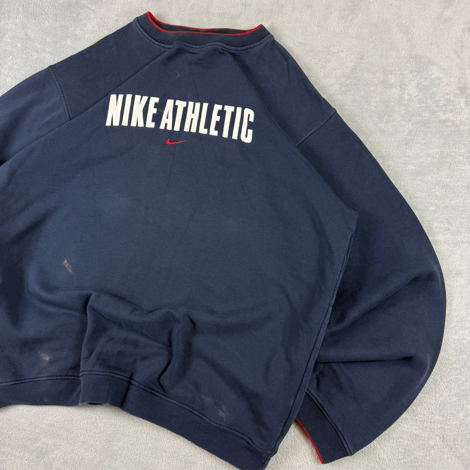 Vintage Nike Athletic 2000's Y2K Navy Spellout Swoosh Oversized Sz XL Sweatshirt image 3