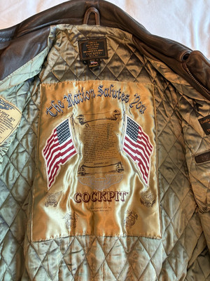 Cockpit USA brown leather American bomber jacket size large mint condition