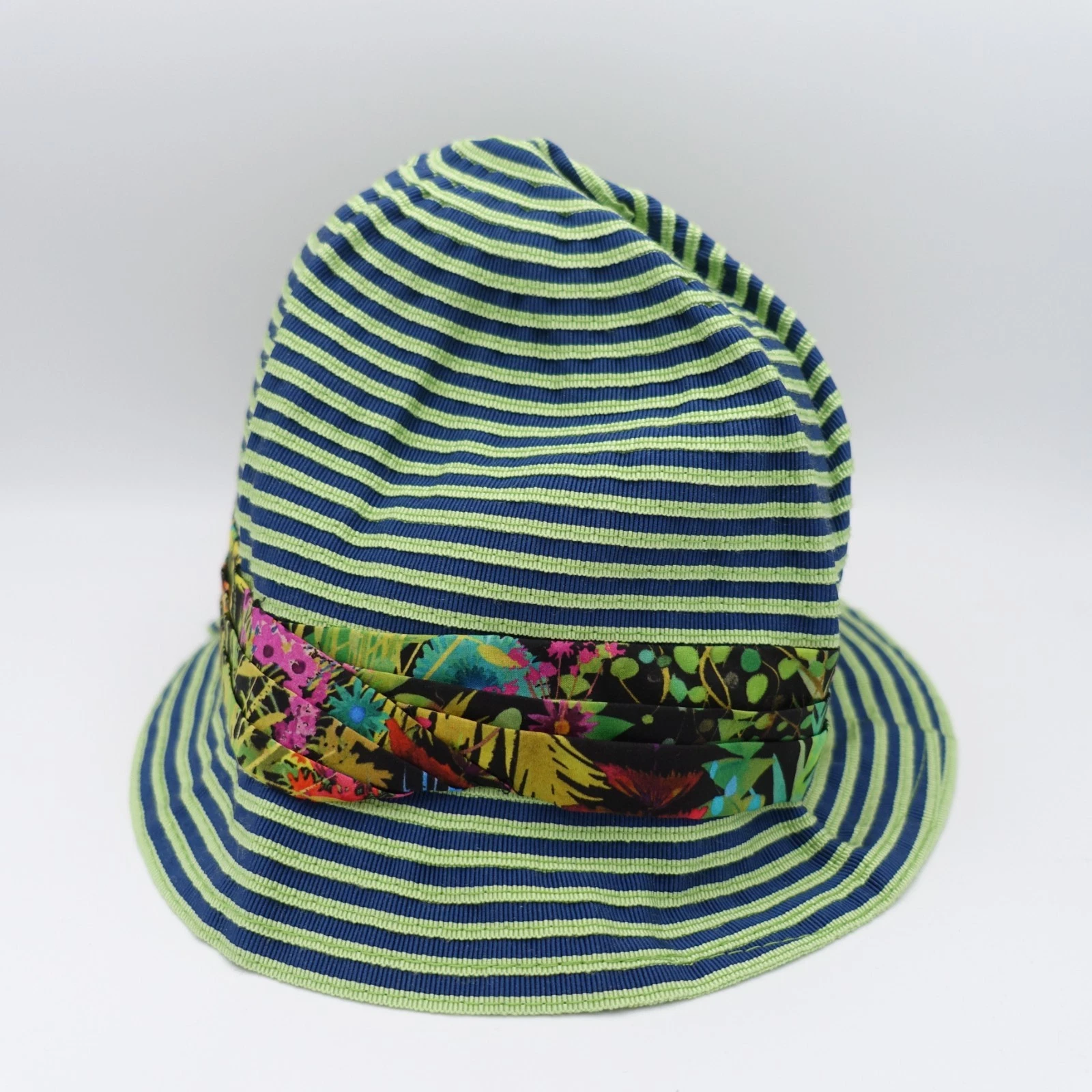Grevi Bucket Hat Womens Adult Green Blue Navy Stripe Pleated Floral