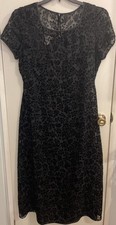 Talbots Black Floral Long Dress With Sheer Burnout Velvet Overlay Women’s 10