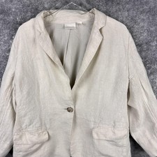 Chico's Blazer Womens XL Beige 100 Linen One Button Striped Lining Pockets