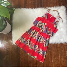 Y2K Red Floral Mini Dress Flowy Size Medium
