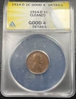 1914-D Lincoln Wheat Cent Penny 1c ANACS G4 Details