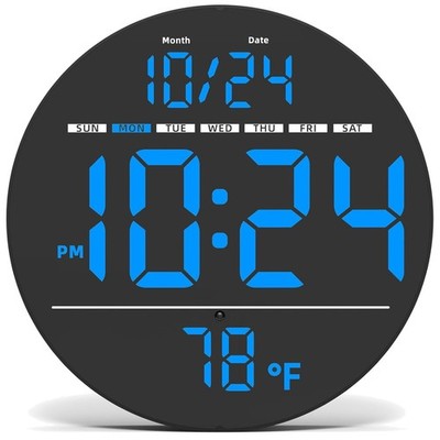 Digital Wall Clock with Large LED Display, Date, Temperature, Auto-Brightness...