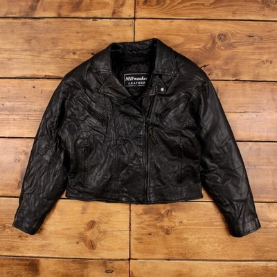 Vintage Milwaukee Leder Lederjacke L 90er Biker schwarz Damen