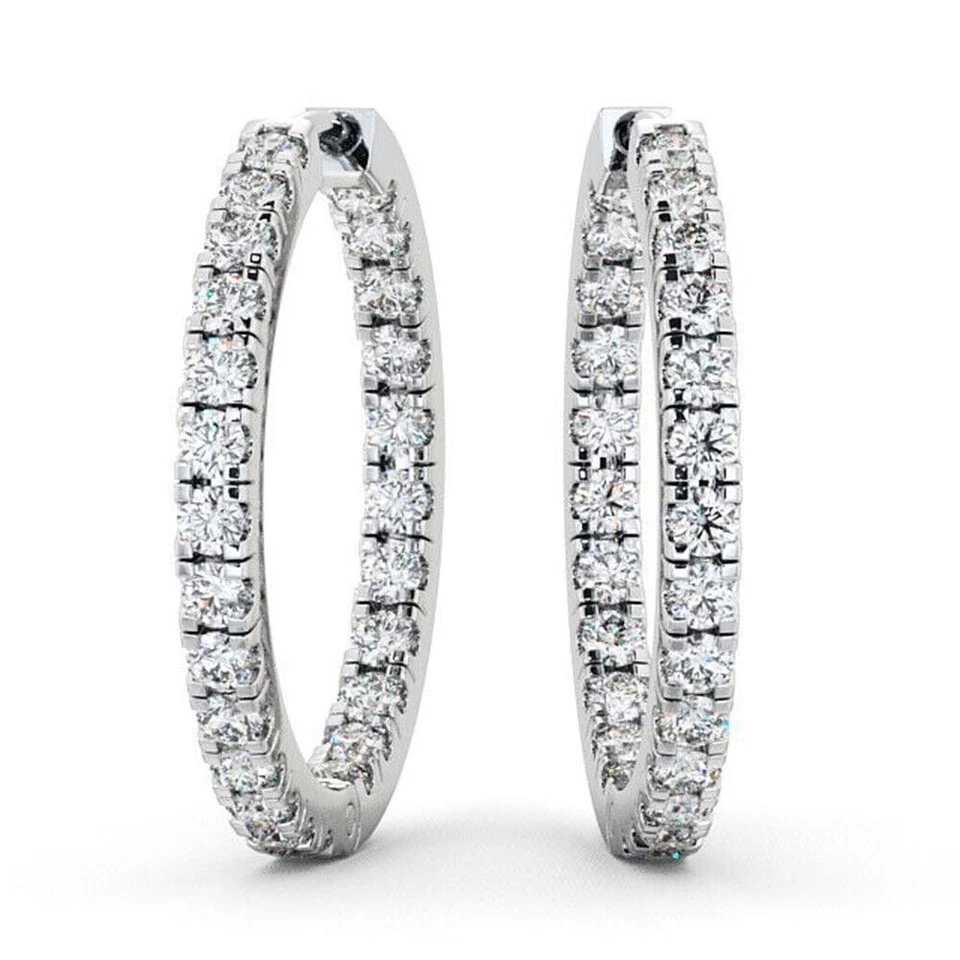 Weißgold Creolen Natürlicher Diamant Rundschliff 3,25 Karat Damen Ohrringe... - Bild 1 von 4