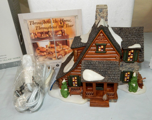 DEPT 56 Mountain View Cabin 56625 New England Village 25th Anniv w/ Light & Box