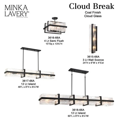 Minka Lavery 3616 Cloud Break 4 Light 15"W Semi-Flush Square - Coal - Picture 2 of 2