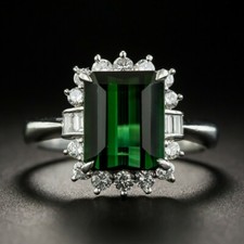 3.90Ct Green Emerald Cut CZ Engagement Ring Solid 925 Sterling Silver