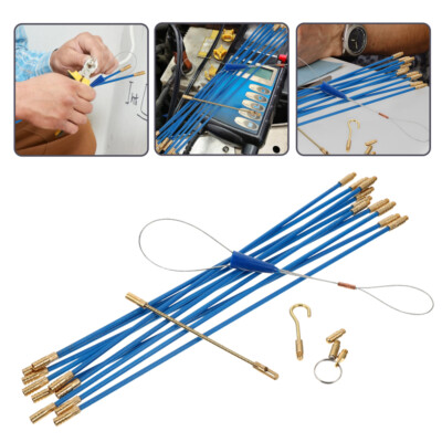 cable fish pole 32.5FT Fiberglass Running Electrical Wire Glow Rods Wire Pulling, Tape Set with Accessories, Green Effortlessly navigate through walls and tight spaces with this 32.2 ft 4.0mm Fibreglass Fish Rod Cable