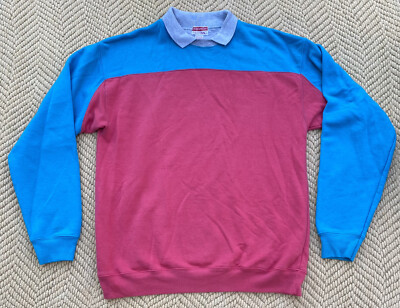 Vintage 80s JW Robinson’s Red Bag Collared Sweatshirt Miami Vice Mod SZ M  Pastel